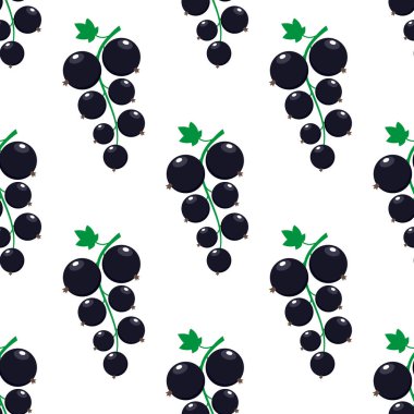 Beyaz arka planda siyah frenk üzümü, vektör pürüzsüz desen. Böğürtlen.