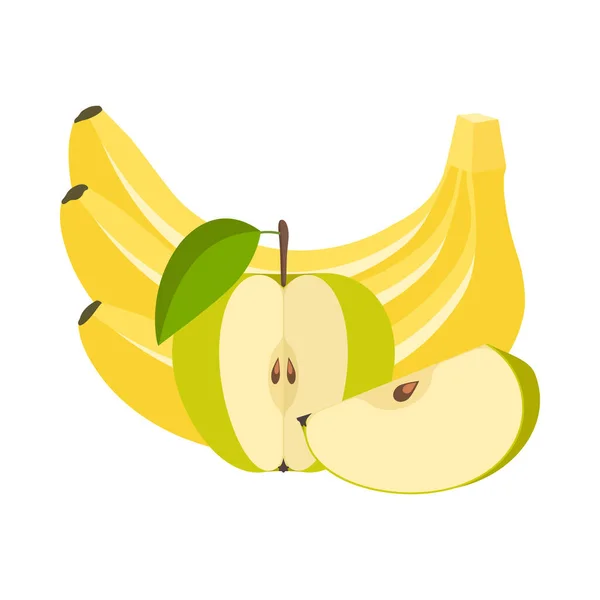 Plátanos Maduros Manzanas Verdes Sobre Fondo Blanco Ilustración Vectorial — Vector de stock