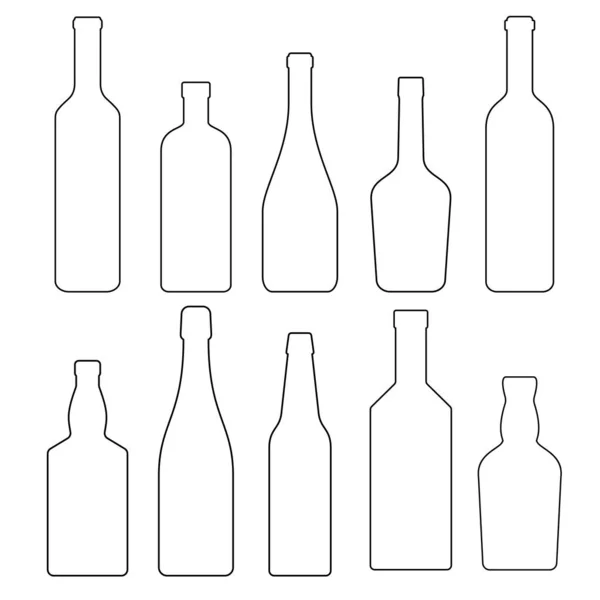 Conjunto Garrafas Vidro Com Bebidas Alcoólicas Ilustração Vetorial Coleção Ícones — Vetor de Stock