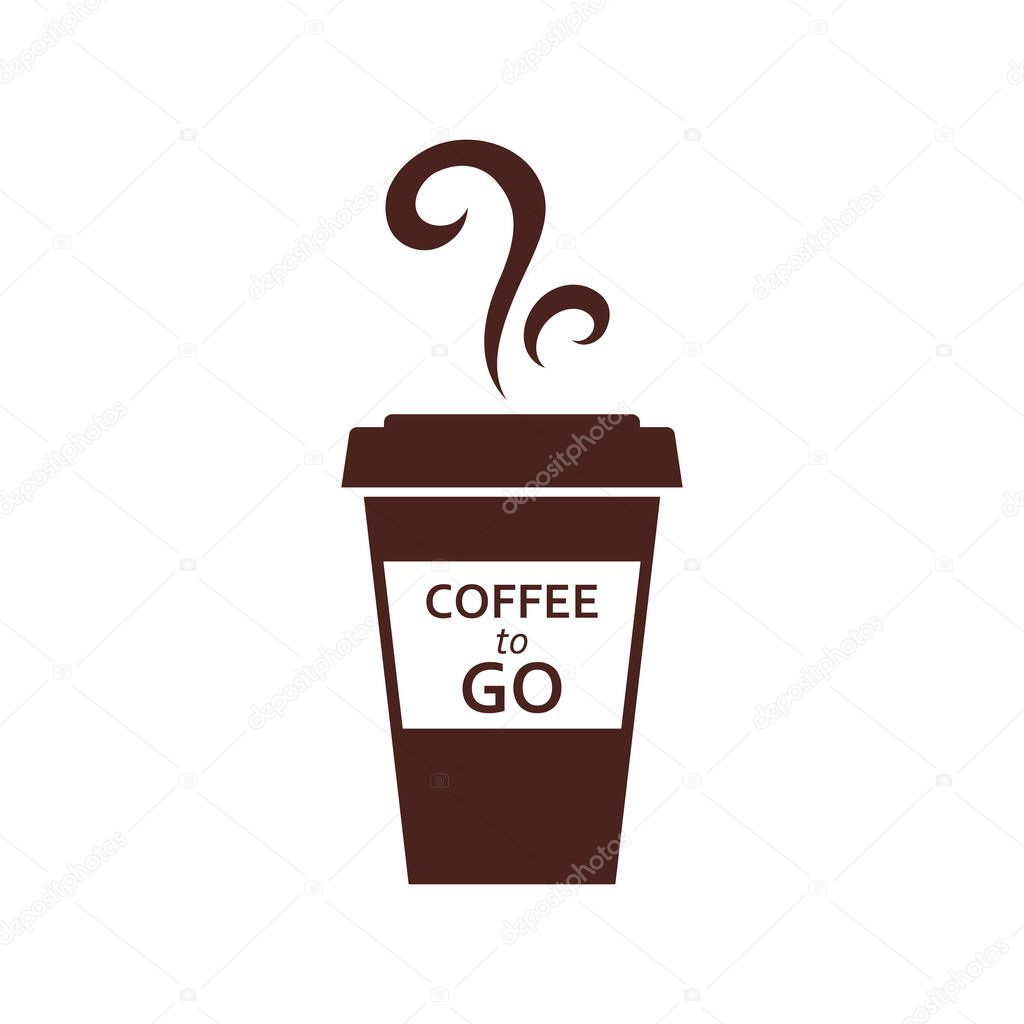 Coffee to go. Glass with hot or aromatic drink, vector flat icon. Take-away coffee.