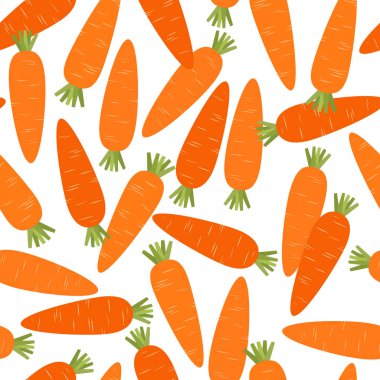 Beyaz arka planda havuç. Kusursuz desen. Vektör düz çizim. Sebze, kök.