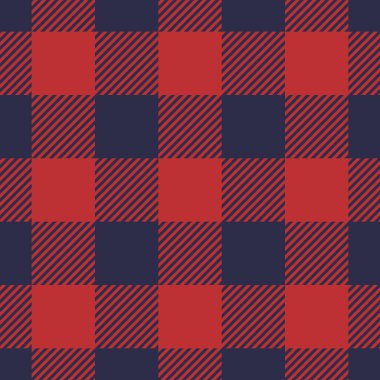 Koyu mavi ve kırmızı çizgili kusursuz ekose desenli. Damalı kumaş dokusu izi. Vektör düz resimleme.