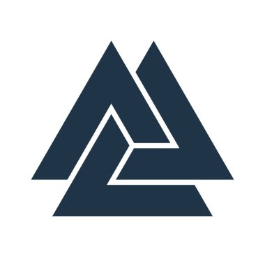 Birleşmiş üçgenler. Vektör çizimi. Düz simge. Logo, dövme, tılsım. Esrarengiz, okült, kutsal geometri.