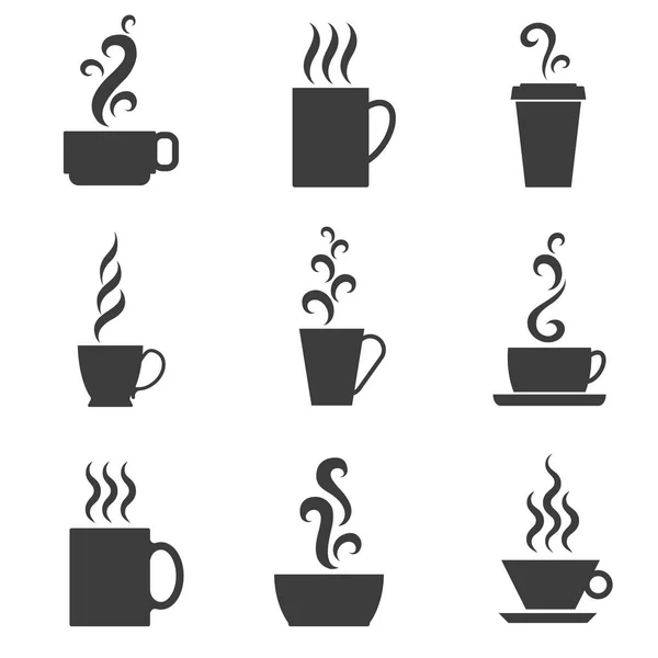 Cup Mug Hot Aromatic Beverage Vector Set Black Icons White — Stock Vector