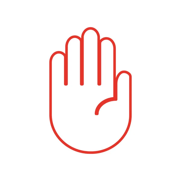 Rood Stopbord Open Palm Hand Witte Achtergrond Vectorafbeelding Lijnpictogram — Stockvector