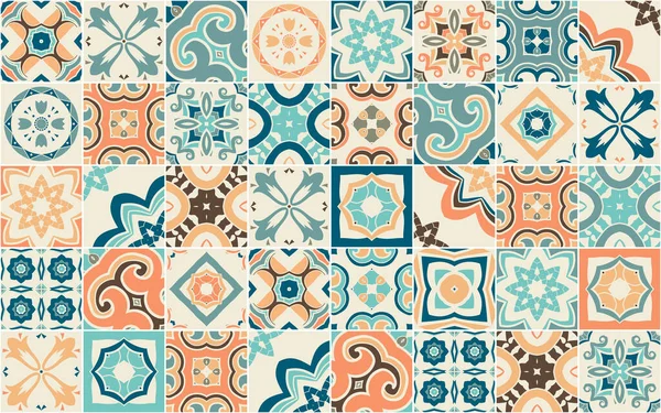 Portekiz soyut ve el yapımı fayanslarla kusursuz desen. Azulejo 'nun vektör illüstrasyonu. Çoklu renk tasarımı.