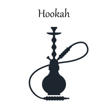 Nargile, siyah beyaz vektör ikonu. Silüet. Shisha, hooka, bong, kalian. 