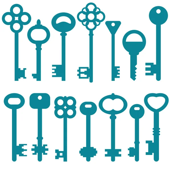 Collection Icons Key White Background Vector Flat Illustration — Stock Vector