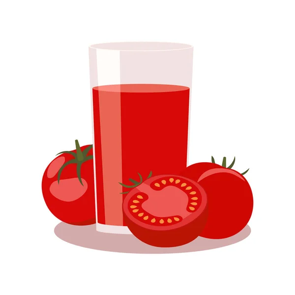 Jus Merah Dalam Gelas Dan Tomat Dengan Latar Belakang Putih - Stok Vektor