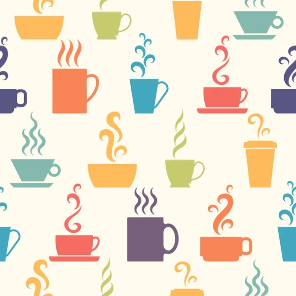 Seamless Pattern Cup Mug Hot Aromatic Beverage Tea Coffee Background — Stock Vector