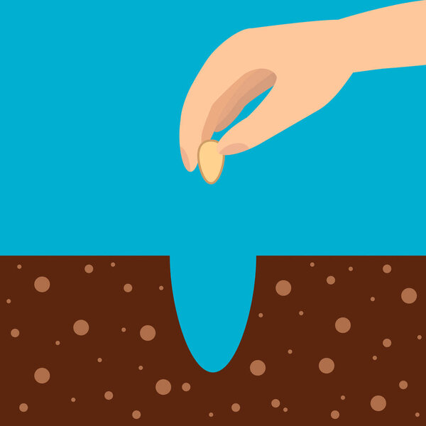 Planting seeds in open ground, vector illustration. Flat style.