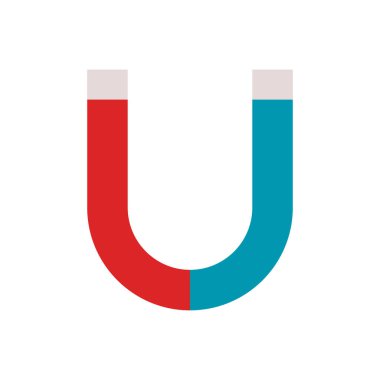 Beyaz arkaplan üzerindeki mıknatıs, renk düz simgesi, vektör illüstrasyonu