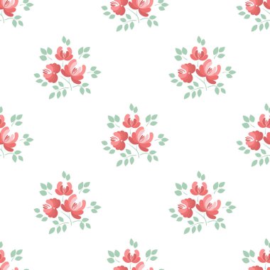 Beyaz arka planda soyut çiçekleri olan kusursuz bir desen. Vektör çizimi. Kabarcıklar, çiçek düzenlemeleri..