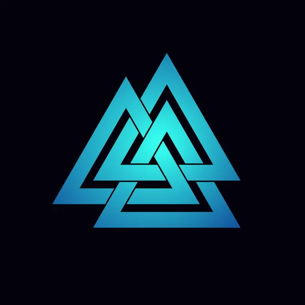 Valknut, Üçlemeci 'nin sembolü. Birleşmiş üçgenler. Vektör çizimi. Düz simge. Logo, dövme, tılsım. Esrarengiz, okült, kutsal geometri.