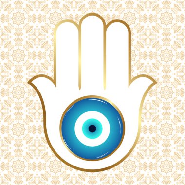 Süslü hamsa, altın tılsım nazara ve bozulmaya karşı. Vektör illüstrasyonu.