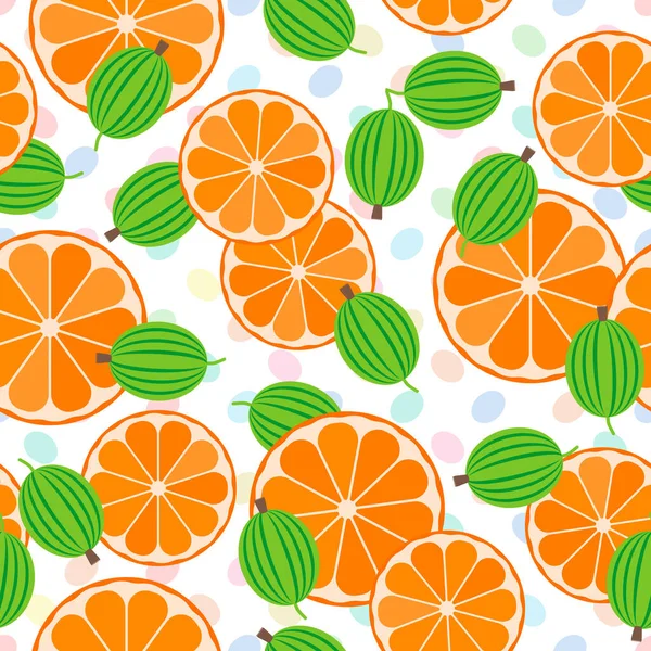 Bezešvé Vzory Angreštami Pomeranči Ovocné Vektorové Pozadí — Stockový vektor