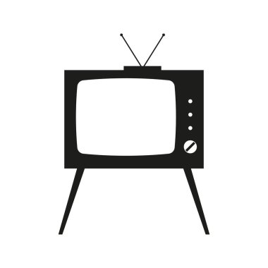 Retro TV. Beyaz arkaplanda siyah vektör simgesi. Lapovo antenli eski bir televizyon. elektronik 80 'likler.