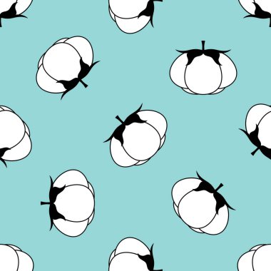 Beyaz pamuk çiçekleri. Kusursuz desen, arka plan. vektör illüstrasyonu.