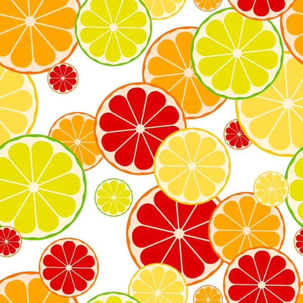 Vector Citrus Fruits Orange Lemon Lime Tangerine Grapefruit Seamless Background — Stock Vector