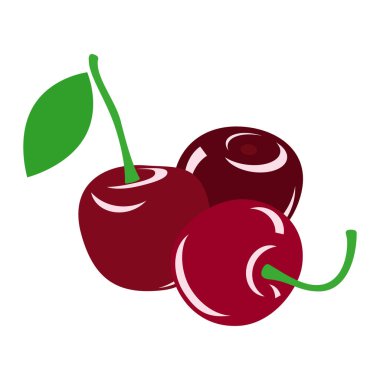 Beyaz arka planda olgun kirazlar. Üç böğürtlen. Vektör rengi düz illüstrasyon.