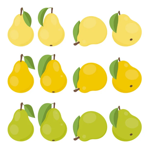 異なる角度で葉を持つ梨 色のアイコンのセット ベクターイラスト — ストックベクタ