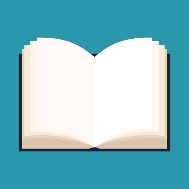 Simge kitabı; vektör illüstrasyonu. Açık sayfaları olan kitap..