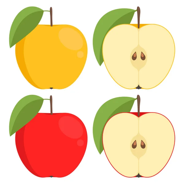 Ikona Jabłko Białym Tle Zestaw Wektor Płaska Ilustracja Cały Owoc — Wektor stockowy