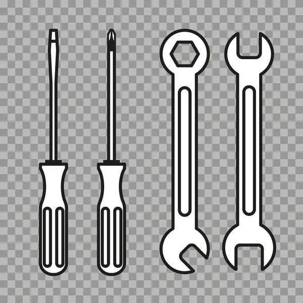 Csavarhúzó Csavarkulcs Transzparens Háttérrel Vektor Lineáris Ikonok Lapos — Stock Vector