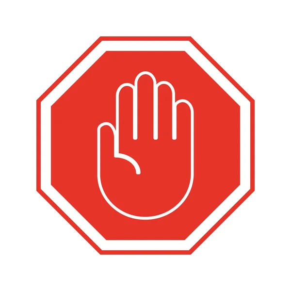 Icône Stop Signe Octogonal Rouge Avec Paume Ouverte Main Sur — Image vectorielle