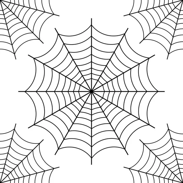 Halloween Spider Black Contour White Background Vector Illustration Seamless Background — Stock Vector