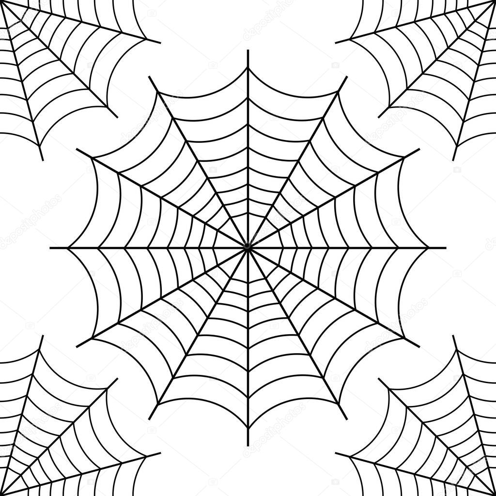 Halloween spider we,  black contour on white background. vector illustration. seamless background.