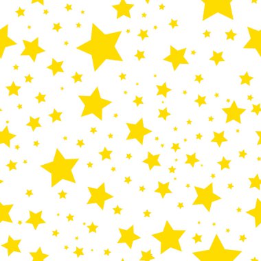 Beyaz arkaplanda sarı yıldızlı kusursuz desen, vektör illüstrasyonu.