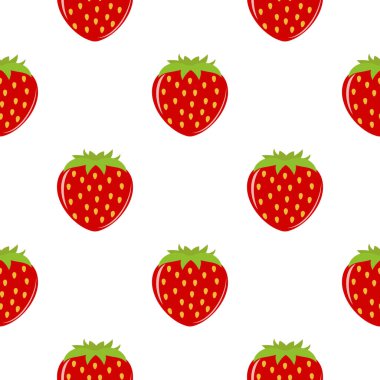 Çilekli, pürüzsüz desenli. Beyaz arka planda yaprakları olan meyveler. Vektör illüstrasyonu.