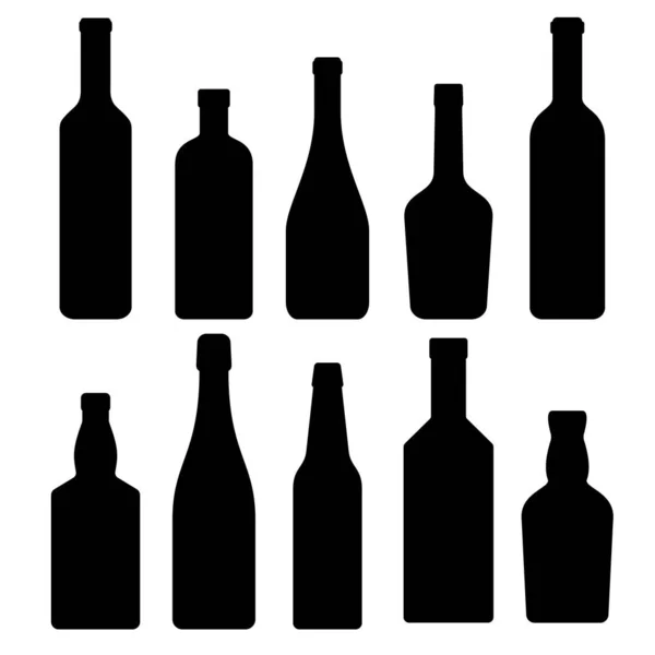 Conjunto Silhuetas Garrafas Bebidas Alcoólicas Ilustração Vetorial Coleção Ícones — Vetor de Stock
