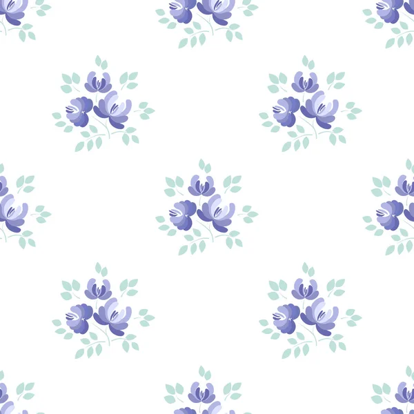 Bezešvé Vzor Fialovými Květy Bílém Pozadí Vektorová Ilustrace Květenství Květinové — Stockový vektor