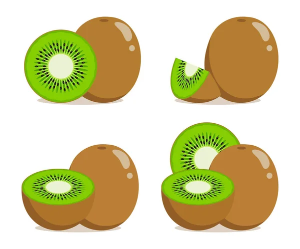 Kiwi Fruitverzameling Geheel Stukken Witte Achtergrond Vectorillustratie — Stockvector