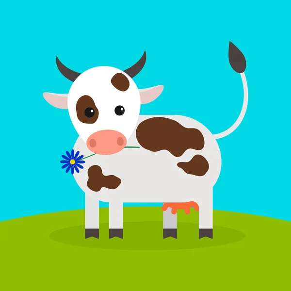 Vaca Animal Icono Del Vector Vaca Pastando Campo Sostiene Boca — Archivo Imágenes Vectoriales