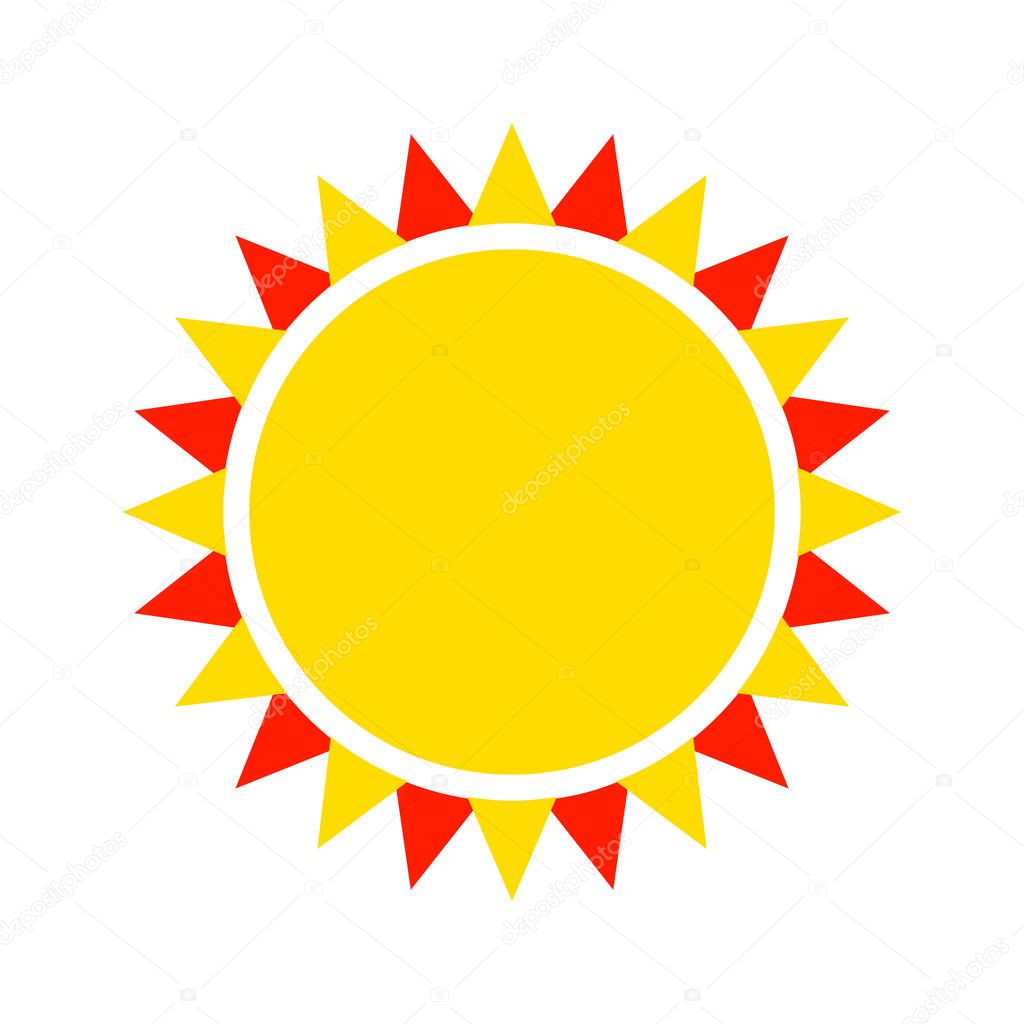 The sun icon, vector illustration. Yellow and red silhouette on a white background. Flat style.