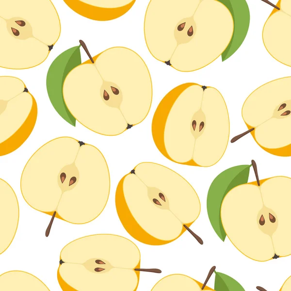 Žluté Apple Bílém Pozadí Vektorové Ilustrace Celé Ovoce Půlku Izolovat — Stockový vektor