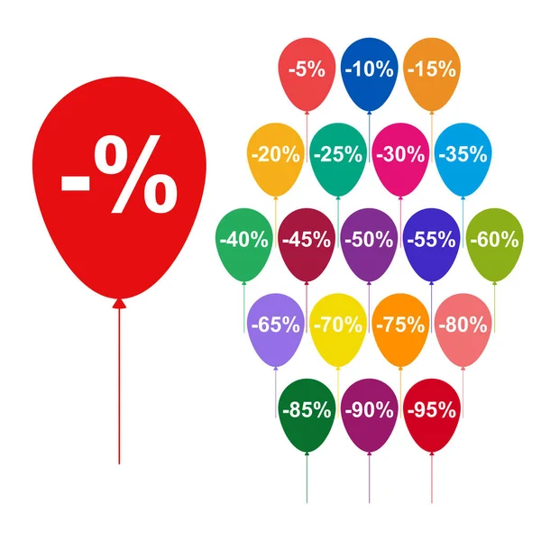Kolorowe Balony Oznaczeniem Zniżki Procent Obniżanie Cen Sprzedaż Ilustracja Wektora — Wektor stockowy