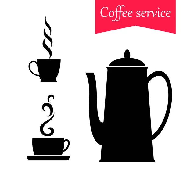 Coffret Café Cafetière Deux Tasses Avec Boisson Chaude Illustration Vectorielle — Image vectorielle