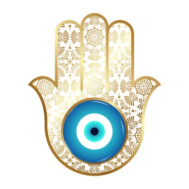 Süslü hamsa, altın tılsım nazara ve bozulmaya karşı. Vektör illüstrasyonu.
