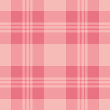 Kusursuz pembe ekose desenli. Damalı kumaş dokusu arka planı. Vektör düz çizim. Havlu, çarşaf, masa örtüsü..
