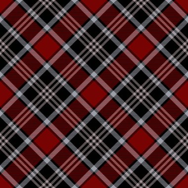 Siyah, kırmızı ve beyaz çizgili kusursuz ekose desenli. Damalı kumaş dokusu izi. Vektör düz resimleme.