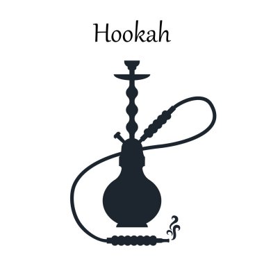 Nargile, siyah beyaz vektör ikonu. Silüet. Shisha, hooka, bong, kalian. 