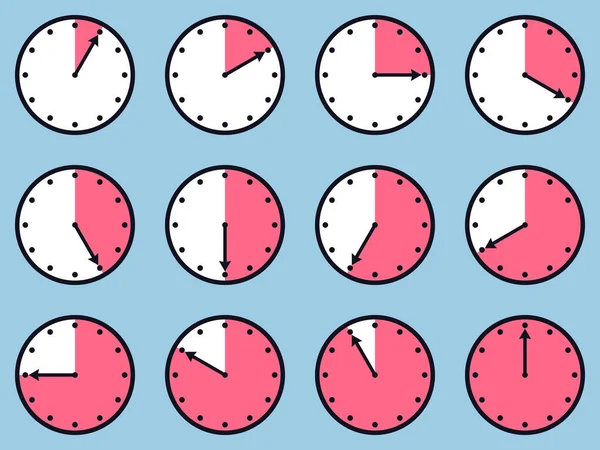 5分か1時間後の時間間隔を示す時計です ベクトル フラットイラスト アイコンのセット — ストックベクタ