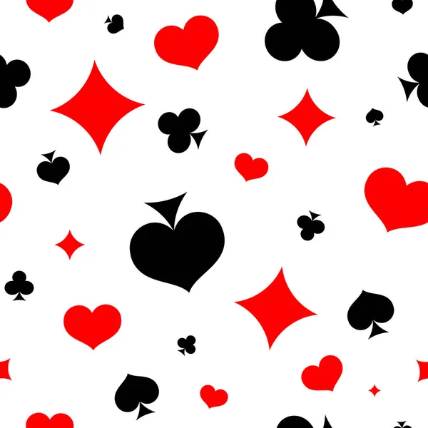 Nahtloses Muster Mit Kartenfarben Rote Und Schwarze Vektorsymbole Auf Weißem — Stockvektor
