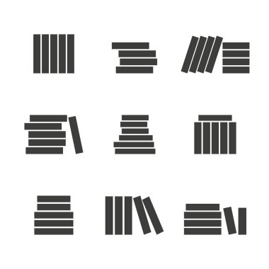 Bir yığın kitap. Beyaz arkaplana en az simgeyi yerleştir. Vektör illüstrasyonu.