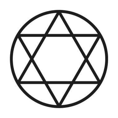 Çemberdeki altı köşeli yıldız, vektör ikonu. Beyaz arka planda siyah bir çizgi. Altıgen. Tılsım, koruyucu, Obereg, tılsım..