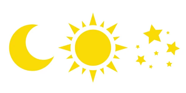 Nap Hold Csillagok Vektorikonok Gyűjteménye Sárga Időjárás Szimbólumok Fehér Háttérrel — Stock Vector